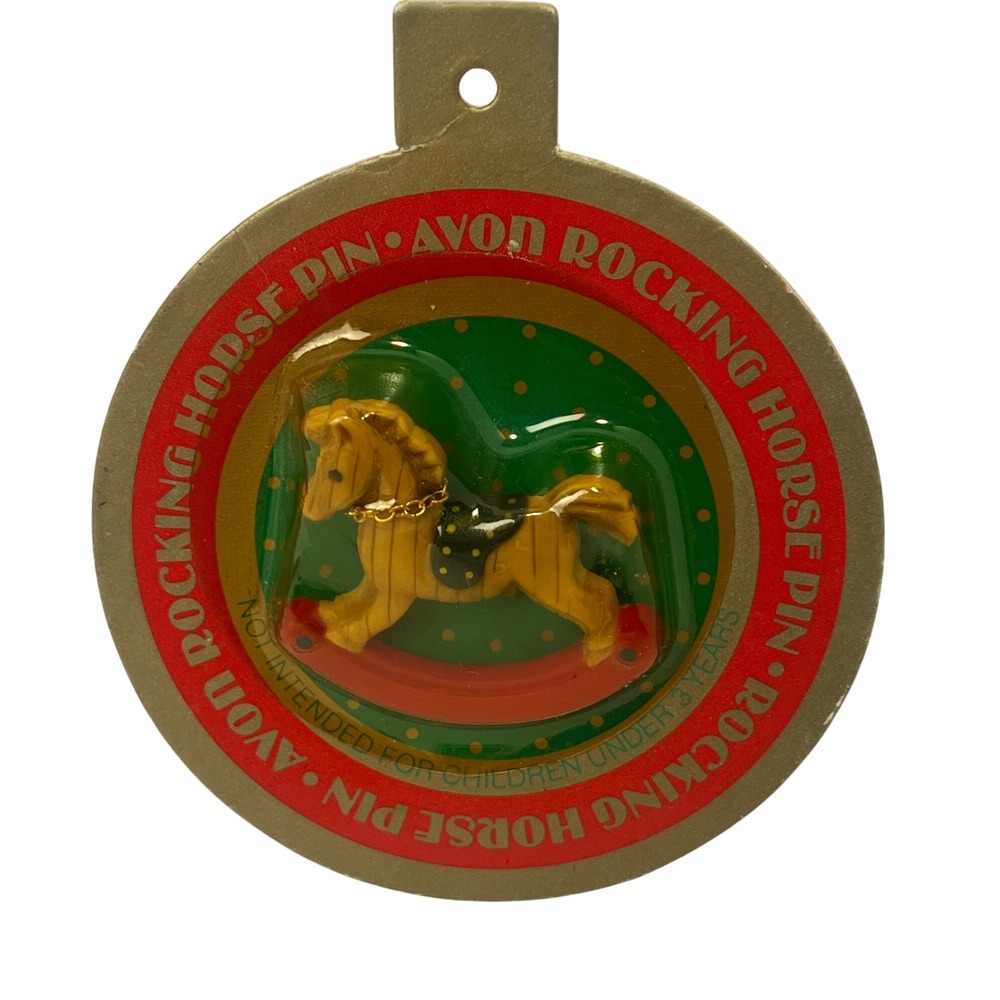 1985 Vintage Avon Rocking‎ Horse Pin Broock Christmas Sealed In Package Oldstock